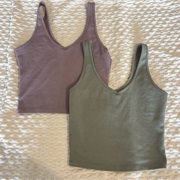 Hollister Ribbed V-Neck Tank Tops - Mauve and Olive - Picture 1 of 1